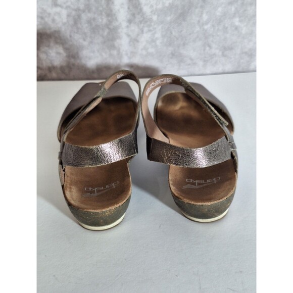 Dansko Vera Sandals Sz 39 US 9 Metallic Pewter Peep Toe Adjustable Strap Casual - Picture 6 of 14